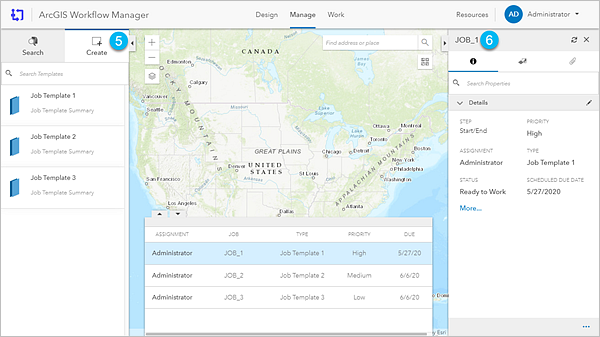 Manage page with the job details panel Manage page with the job details panel